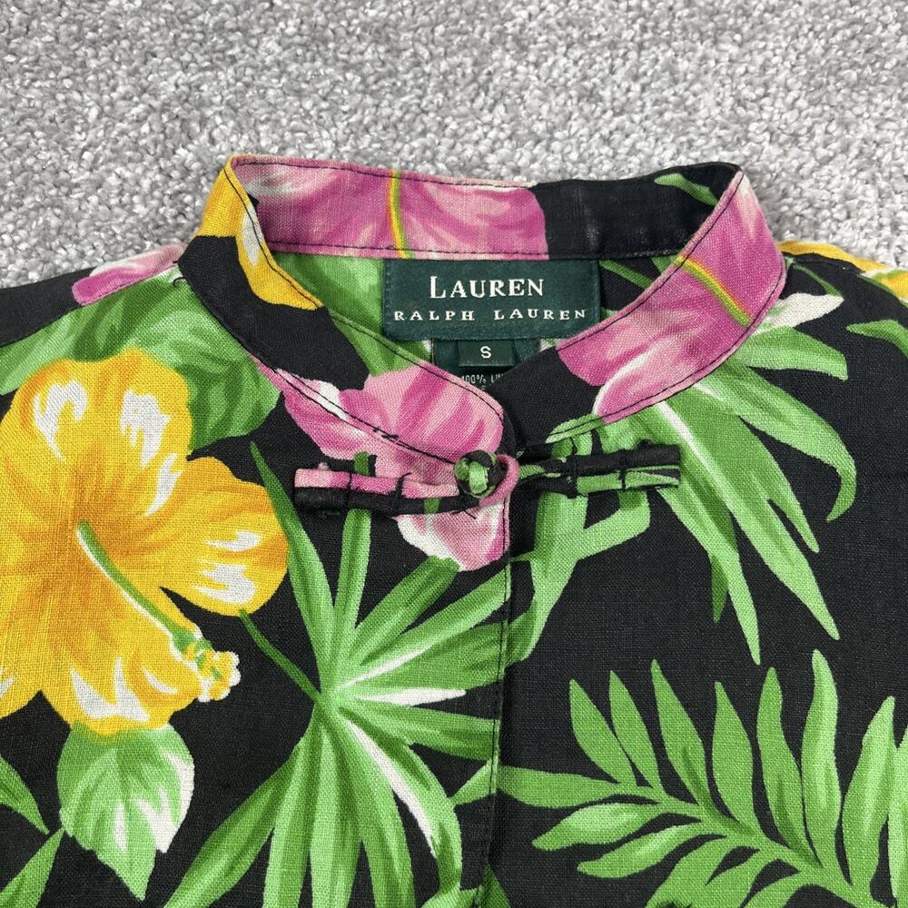 Lauren Ralph Lauren Kimono Womens Small Linen Button Knots Hibiscus Vacation - Picture 2 of 13